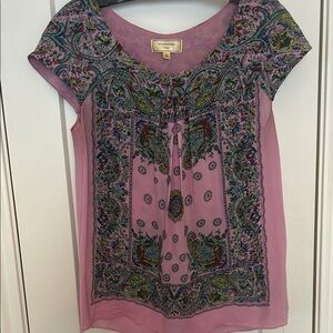 Anthropologie Pink Silk Print Top